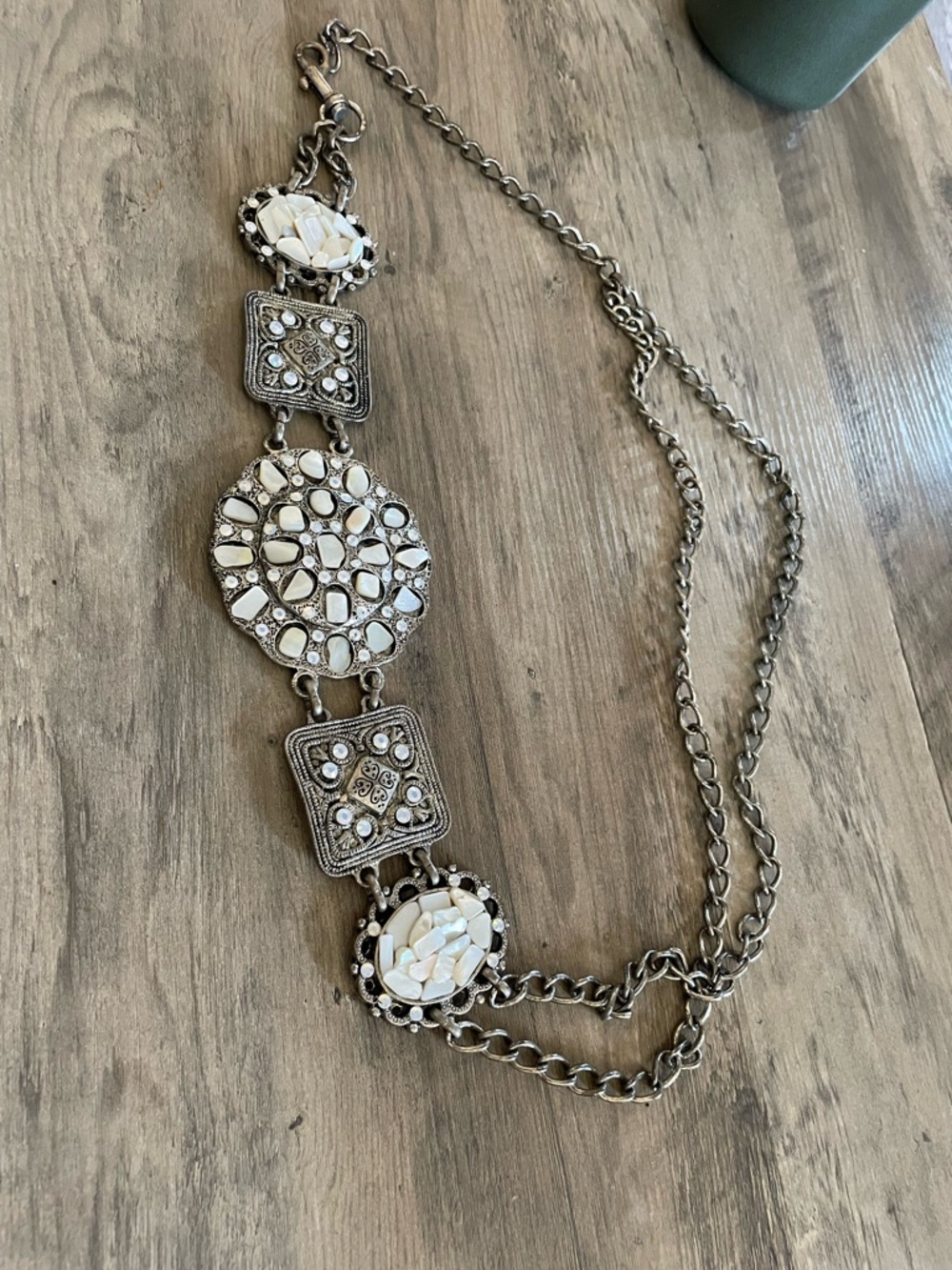 Vintage Heavy Silver Metal western biker Concho chain belt w Rhinestones stones - Picture 5 of 10